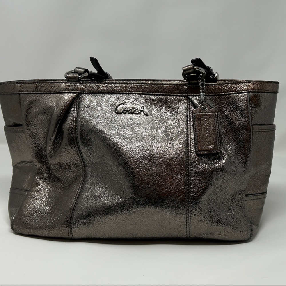 Coach Metallic Chocolate Leather Tote Duffel - Dark Bronze Sheen